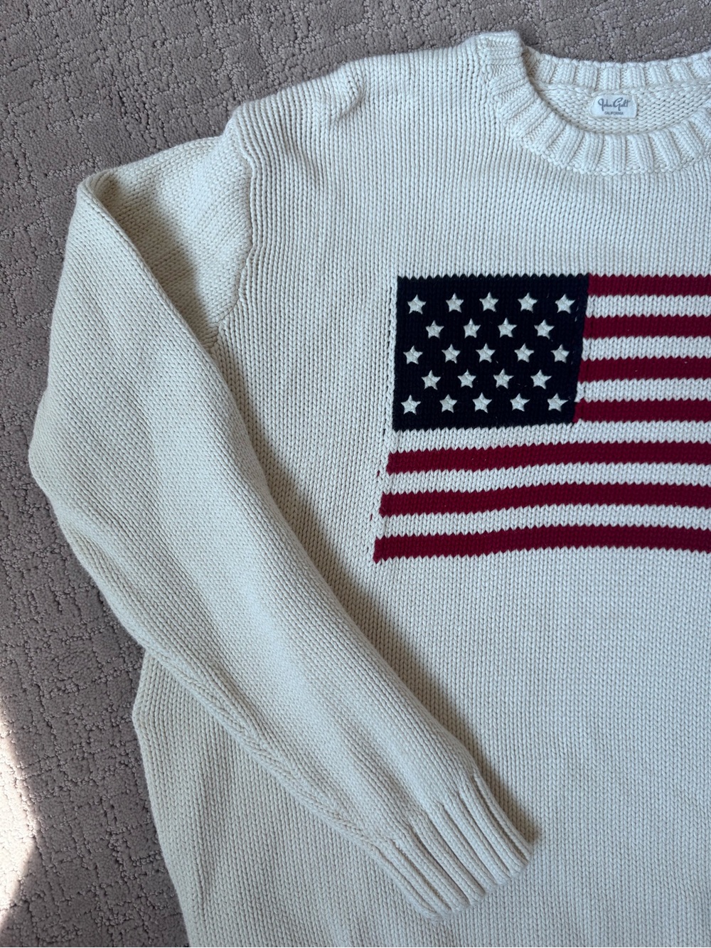 Women’s Ivory John Galt Brandy Melville Classic American Flag Crewneck Sweater